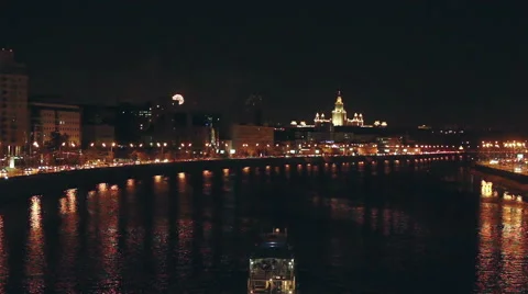 One ship Floats On River At Night. Timelapse. Stock Footage 54176654