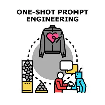 One shot prompt engineering developing artificial intelligence model Stock Illustration