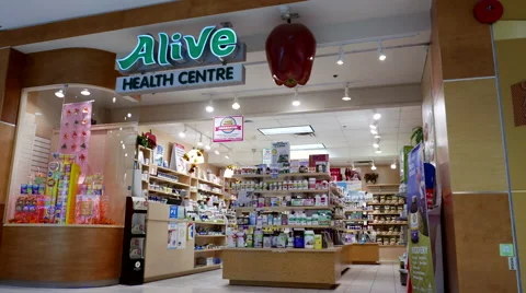 One side of Alive health centre inside shopping mall Stock Footage 56748152