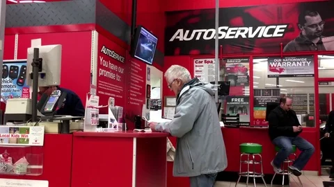 One side of auto service counter inside Canadian tire store with 4k resolution Stock Footage 72549203