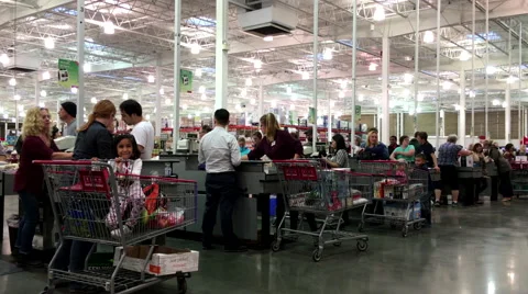 One side of busy check out counter inside Costco store with 4k resolution. Stock Footage 67413060