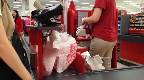 One side of check out counter inside target store in coquitlam bc canada. Stock Footage 43355364
