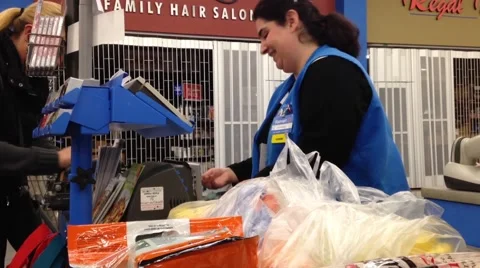 One side of check out counter inside walmart store. 動画素材 44408967