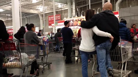 One side of check out counter inside costco Stock Footage 45840079