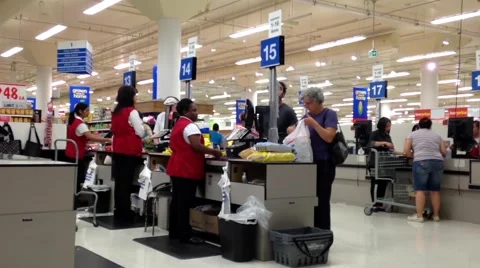 One side of check out counter inside Superstore. Stock Footage 52878021