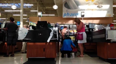 One side of check out counter inside Price Smart foods store. Video stock 54596553