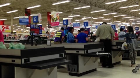 One side of check out counter inside Superstore. Video stock 55168433