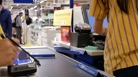 One side of check out counter inside Ikea store in Taipei Taiwan Stock Footage 97721243