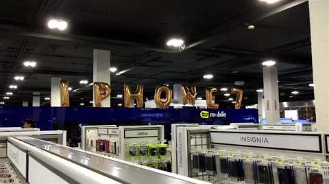 One side of display selling iphone 7 balloon symbol inside store Video stock 67621728