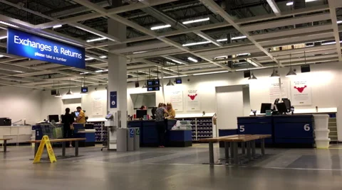 One side of exchanges and returns section  inside Ikea store Stock Footage 63851381