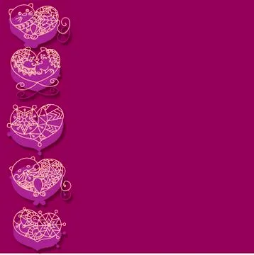 One side frame for wedding and Valentine. It is made in ornaments with cats a Stock Illustration