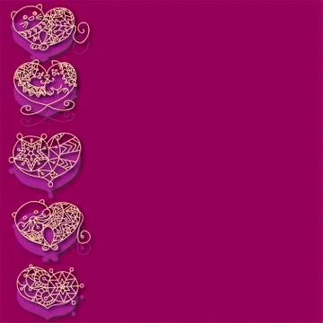 One side frame for wedding and Valentine. It is made in ornaments with cats a Stock Illustration