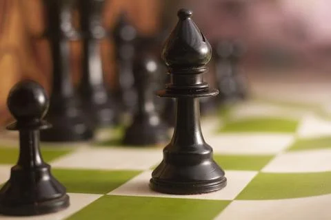 One side light on Black bishop chess piece Stock Photos