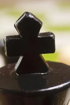 One side light on Black king chess piece. close up photo Stock Photos