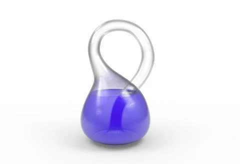 One side mesh klein bottle isolated on a white with blue water inside 3d Illustrazione stock