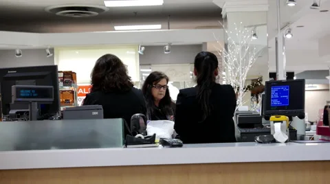 One side of people shopping inside The bay store Stock Footage 58695830
