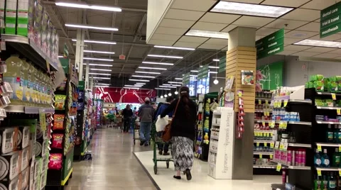 One side of people shopping inside Save on Foods. Stock Footage 65006252