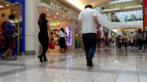 One side of people shopping inside Burnaby shopping mall Stock Footage 66370920