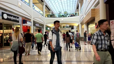 One side of people shopping inside Burnaby shopping mall Video stock 67528373