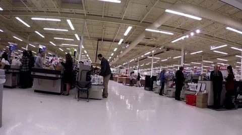 One side of self-check out counter inside superstore. Stock Footage 44563193