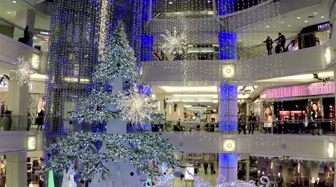 One side of shopping mall with christmas light was decorated full of building Stock Footage 44563215