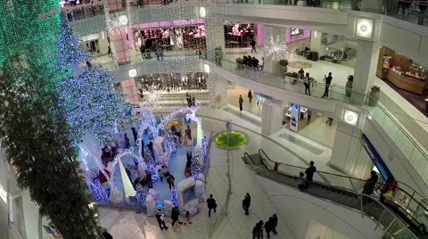 One side of shopping mall with christmas light was decorated full of building Stock Footage