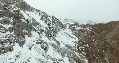 One Side Snow Covered Mountains Aerial Move Back Shot, 4k Stock Footage 171244319