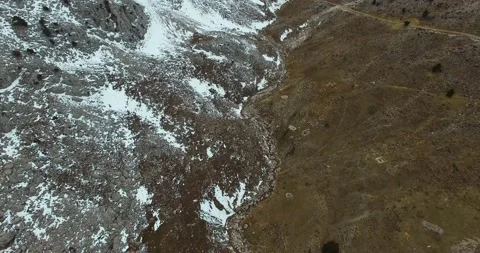 One Side Snow Covered Valley, 4k Top Aerial Shot Stock Footage 171244158