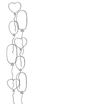 One sided frame of balloons with blank space for text. Sketch doodle cartoon Stock Illustration
