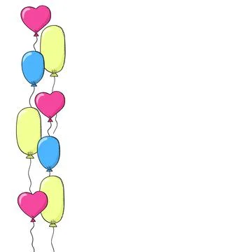 One sided frame of balloons with blank space for text. Colored doodle cartoon Stock Illustration