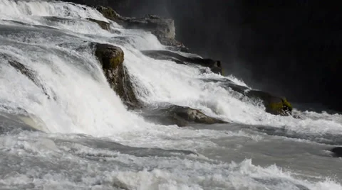 One of the sides of Gullfoss waterfall on a sunny day, Iceland Stock Footage 33795339
