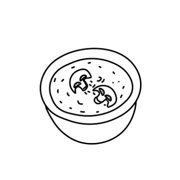 One simple vector soup with champignons in the doodle style. Stock Illustration