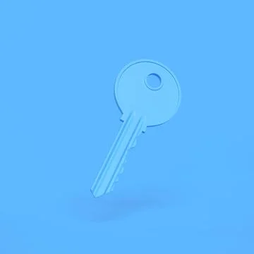 One single blue key on flat bright blue background Stock Illustration