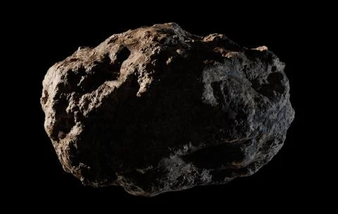 One Single Detailed Asteroid Isolated on Black Background 3D Illustration Illustrazione stock