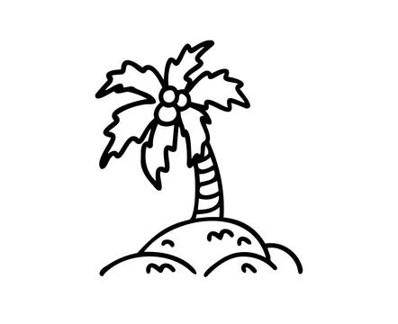 One single isolated palm tree outline doodle icon. Hand drawn doodle style Stock Illustration