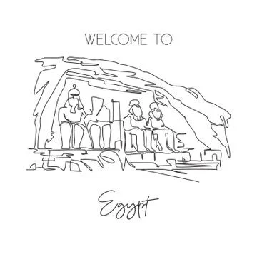 One single line drawing Abu Simbel landmark. Famous iconic in Egypt Illustrazione stock