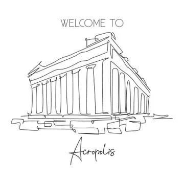 One single line drawing Acropolis temple landmark. World famous ruin Illustrazione stock