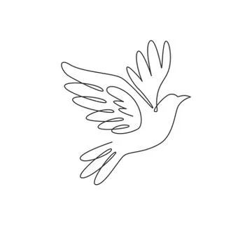 One single line drawing of adorable elegant fly dove bird for logo identity Stock Illustration
