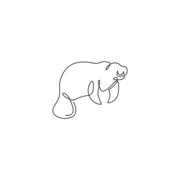 One single line drawing of adorable manatee for foundation logo identity Illustrazione stock