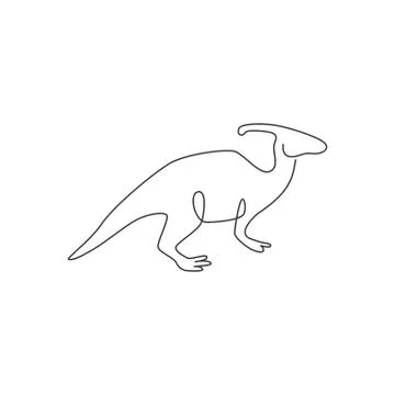 One single line drawing of aggressive parasaurolophus for logo identity Stock Illustration