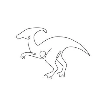One single line drawing of aggressive parasaurolophus for logo identity Illustrazione stock