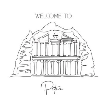 One single line drawing Al Khazneh Petra old temple landmark. Famous place Stock Illustration