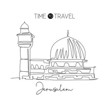 One single line drawing Al Aqsa mosque landmark. Famous iconic in Jerusalem Stock Illustration