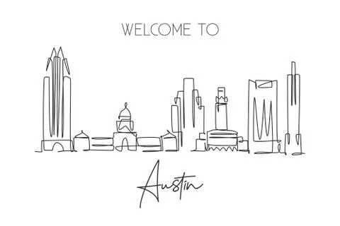 One single line drawing of Austin city skyline, United States Stock Illustration