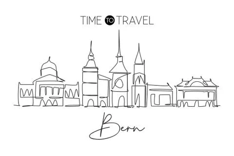 One single line drawing of Bern city skyline, Switzerland Illustrazione stock