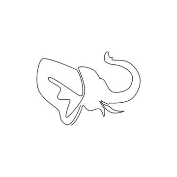 One single line drawing of big cute elephant corporate logo identity. Mammals Illustrazione stock