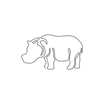 One single line drawing of big cute hippopotamus for kids toy company logo Stock Illustration