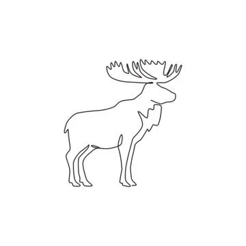 One single line drawing of big moose for logo identity. Mammal animal 스톡 일러스트