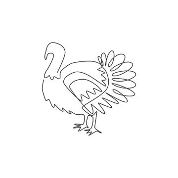 One single line drawing of big turkey for poultry logo identity Stock Illustration