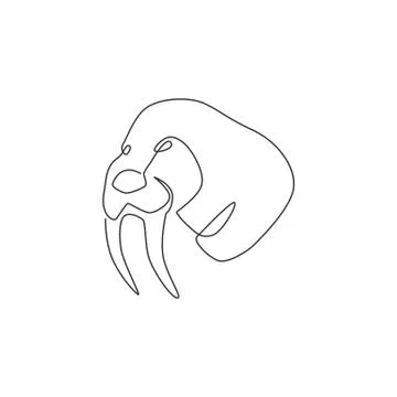 One single line drawing of big walrus head for company logo identity Illustrazione stock